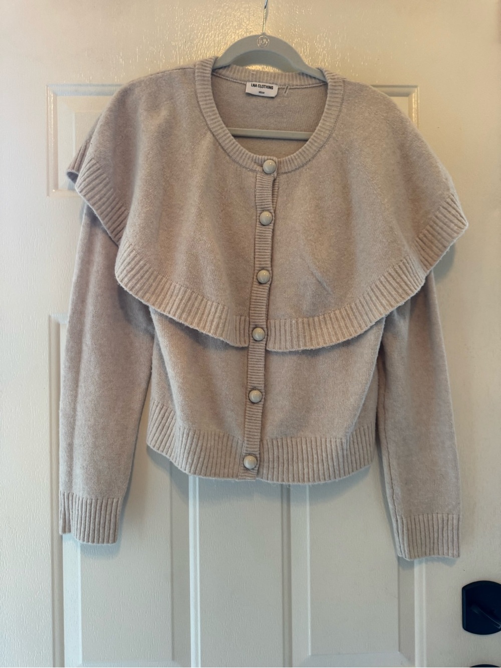 LNA Taupe Ruffle-Cape Button Cardigan